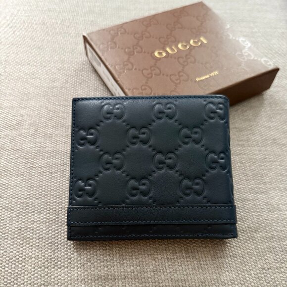 New Gucci Bifold Blue Leather Wallet - Picture 4 of 7